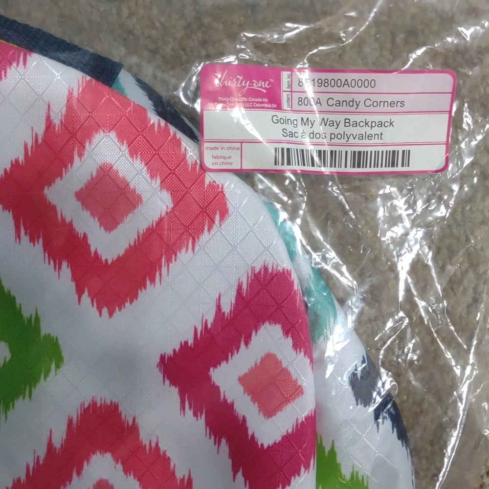 Thirty-one Going My Way Backpack zippers pockets Candy Corners Colorful NEW!